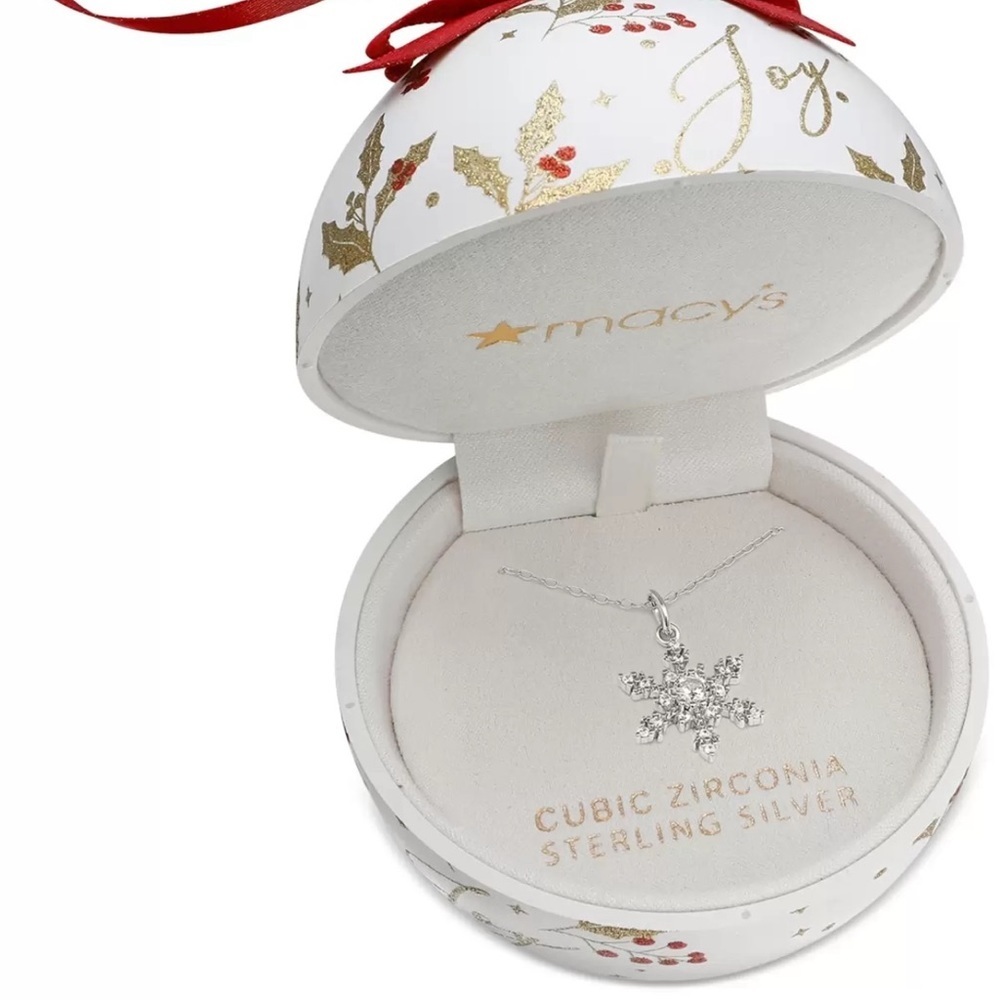 Giani Bernini Ornament Box with Cubic Zirconia Snowflake 18" Pendant Necklace
